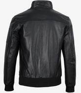 Midnight Striker Men Black Cowhide Bomber Jacket